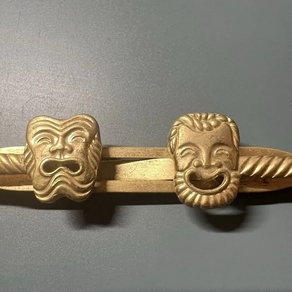 Vintage  MCM Theater Masks Comedy Tragedy Anson  Small Gold Tone Tie Bar Clip